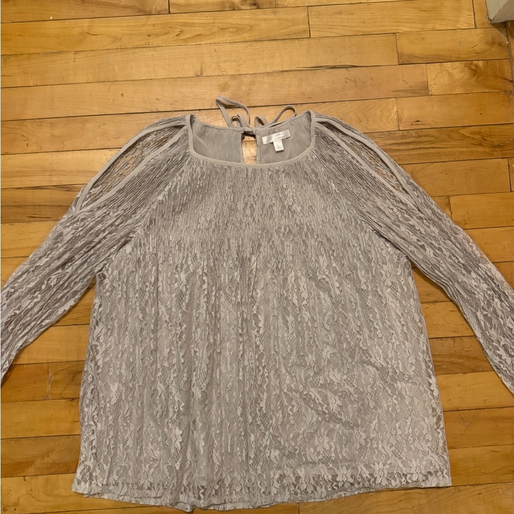 LC Lauren Conrad Silver Ruched Tie Front Blouse